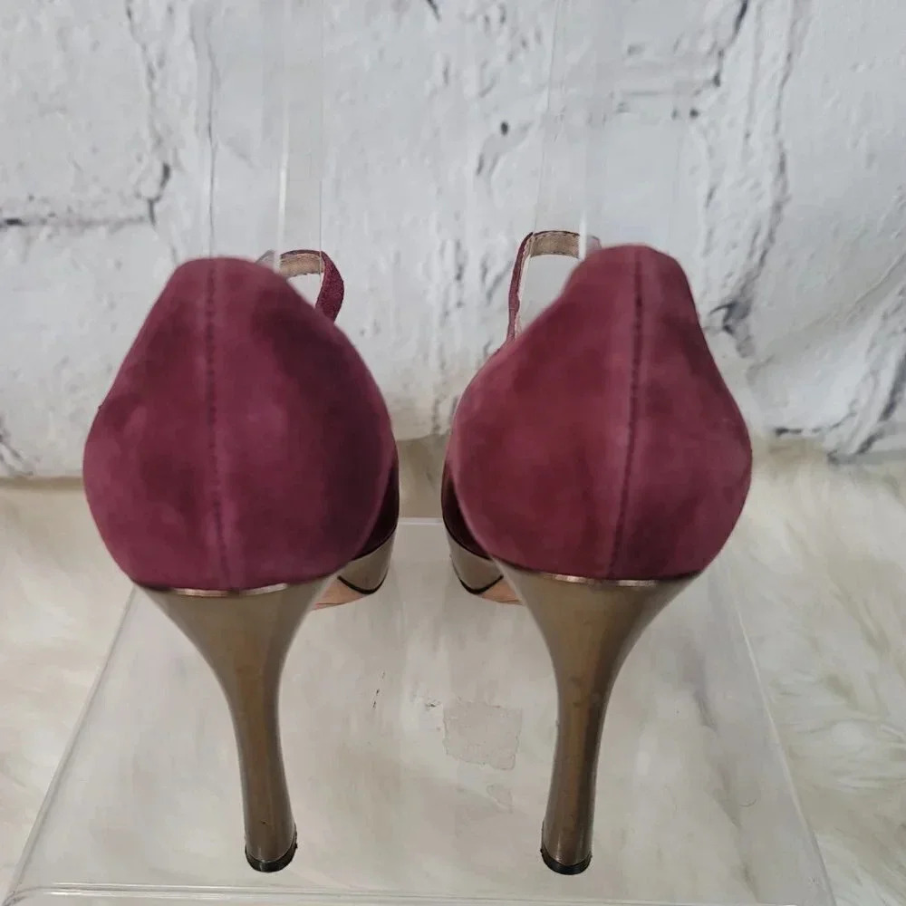 Joan & David Daquimberly Mary Jane Purple Gold Pumps Platform Heel Leather Suede - Picture 9 of 15